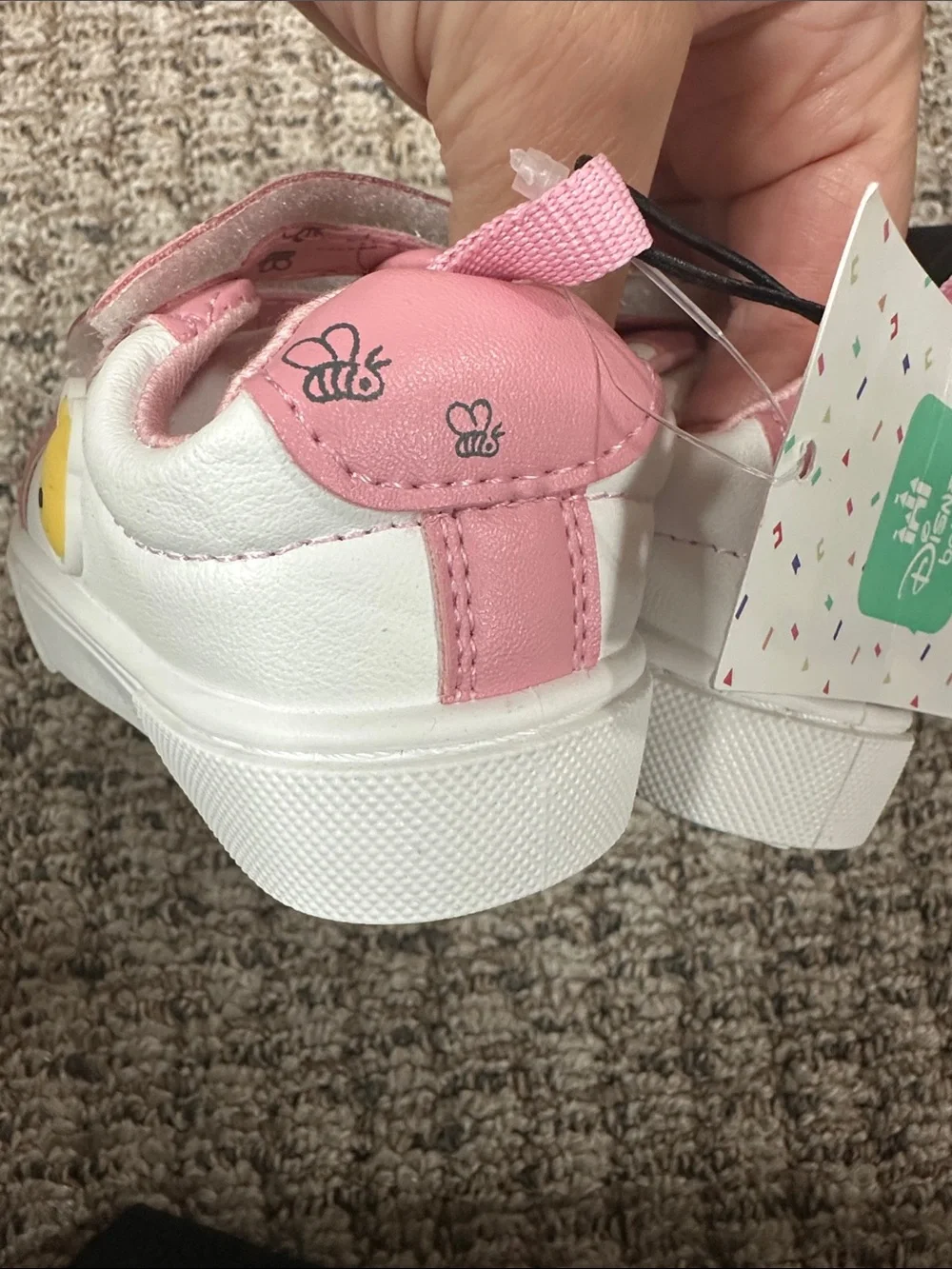 Disney Pink and White Baby Velcro Sneakers with Pooh Accent